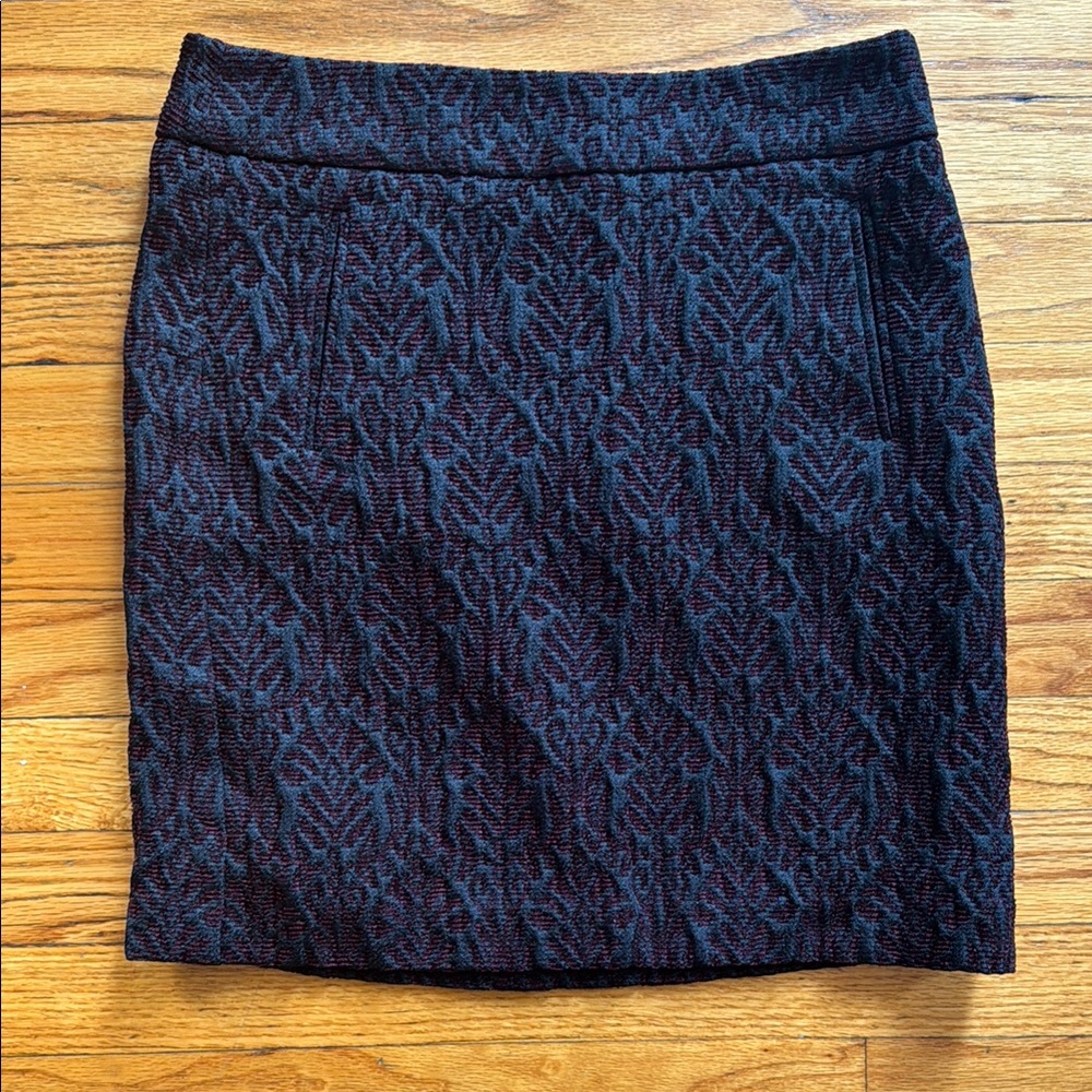 LOFT Black and Burgundy Patterned Skirt